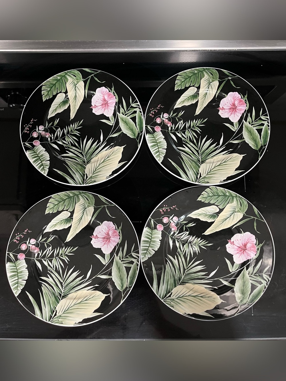 4-Set Mikasa "Tropical Garden Black" Salad Plates 8-5/8” Discontinued China